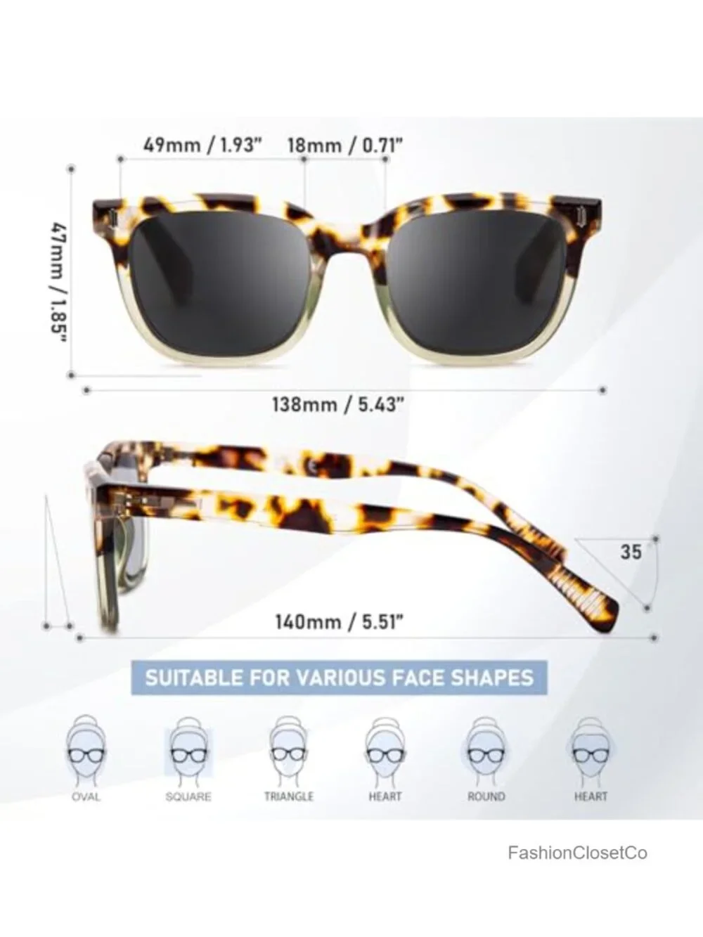 Oversized Square Reading Sunglasses Blue Light Blocking UV400 Protection Spring